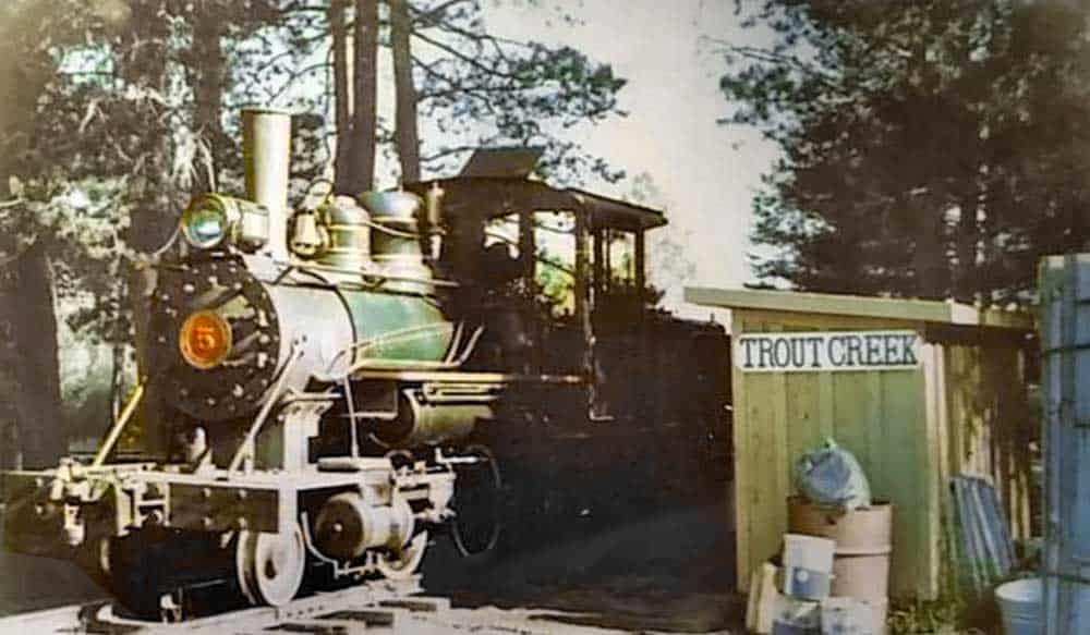 #5 in colorful paint for the Tahoe, Trout Creek & Pacific Railroad, a tourist line at Lake Tahoe, California. This is likely not as she would have been painted on the Hawaii Railway.