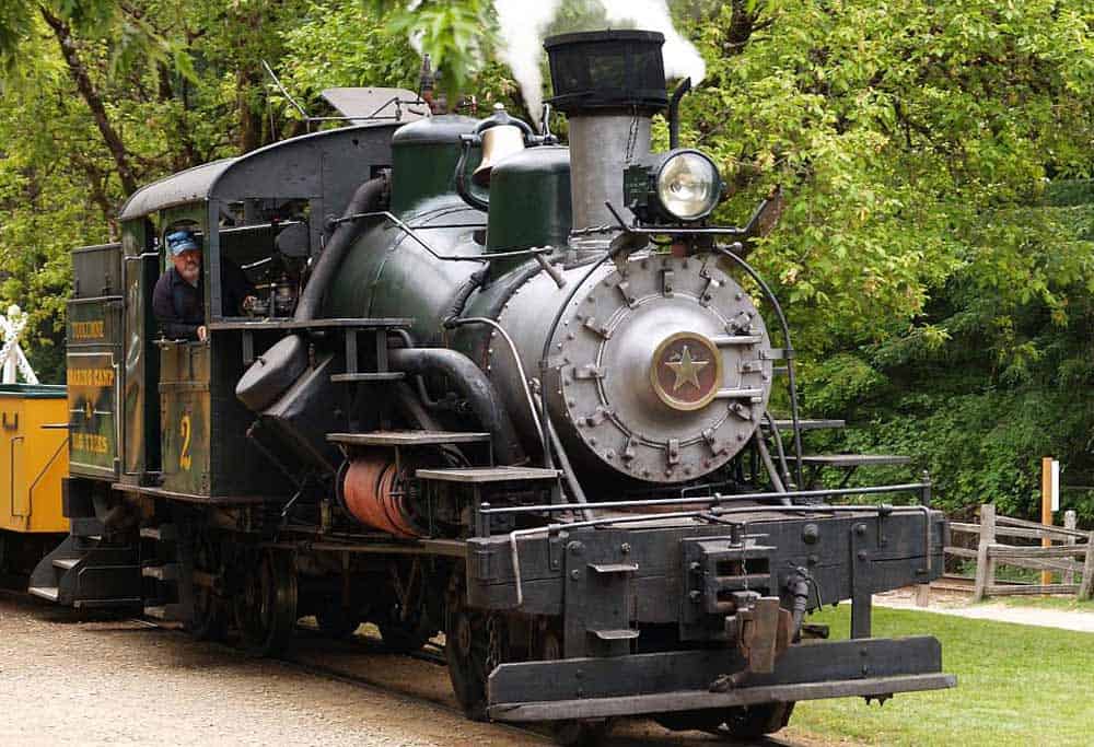 Tuolumne leads a passenger excursion on the Roaring Camp & Big Trees Railroad.