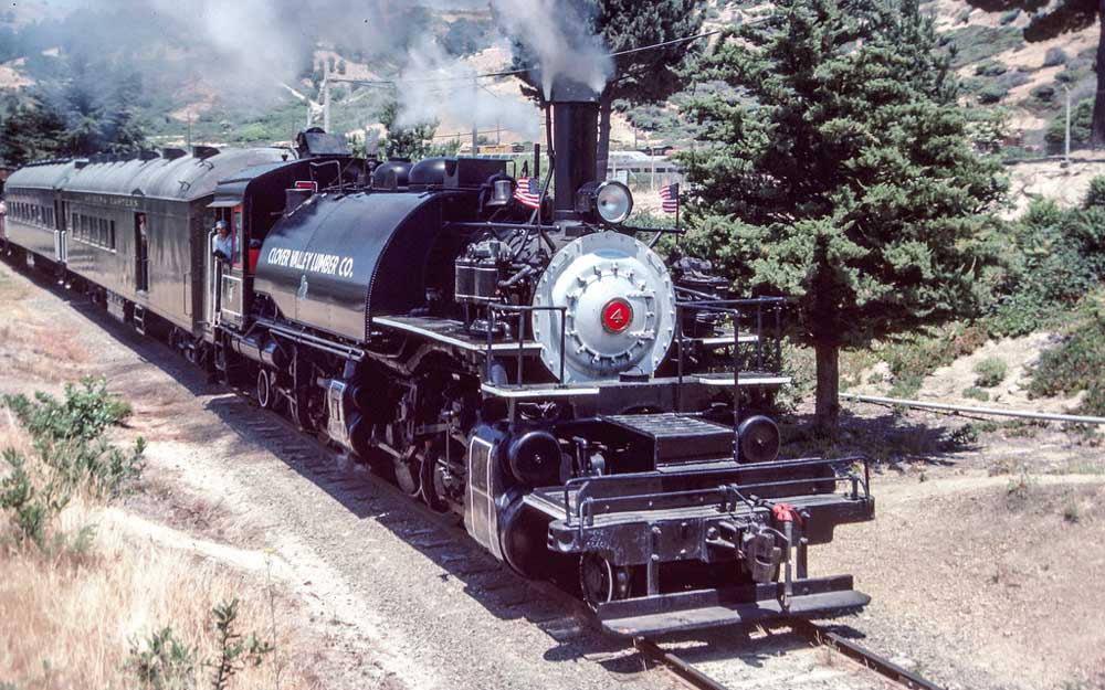 Clover Valley #4 leads an excursion on the Niles Canyon Railway.