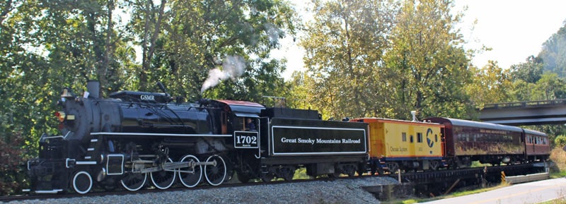 Great Smoky Mountains Railroad #1702 leading an excursion.