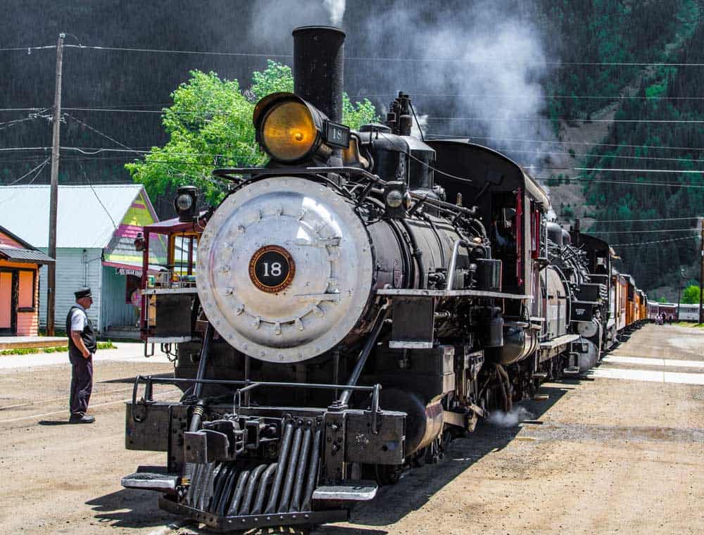 Southern Pacific #18 steaming as she prepares to depart on excursion.