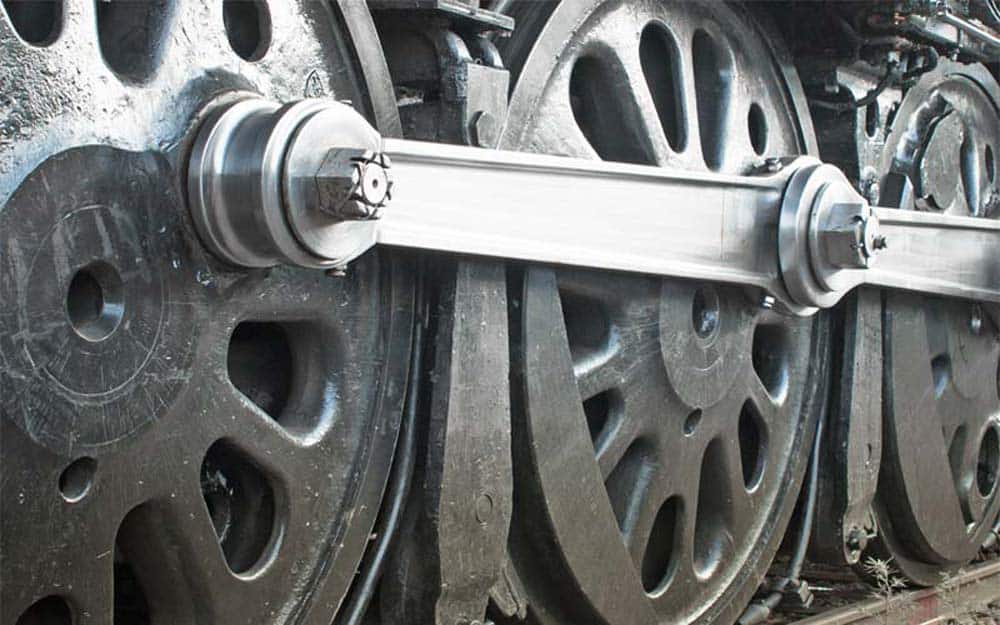 Coupling rods on the Big Boy steam locomotive. It's one of the many parts needed to make a steam locomotive work.