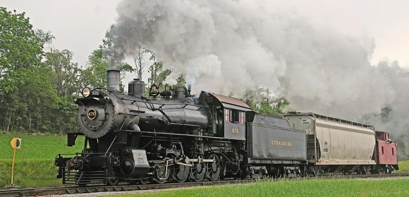 Strasburg #475 on a test run. She was originally used in freight service before transitioning to passenger excursions.