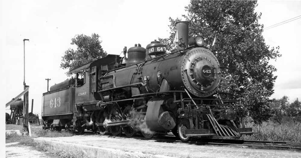 AT&SF #643 on a test run in Texas.