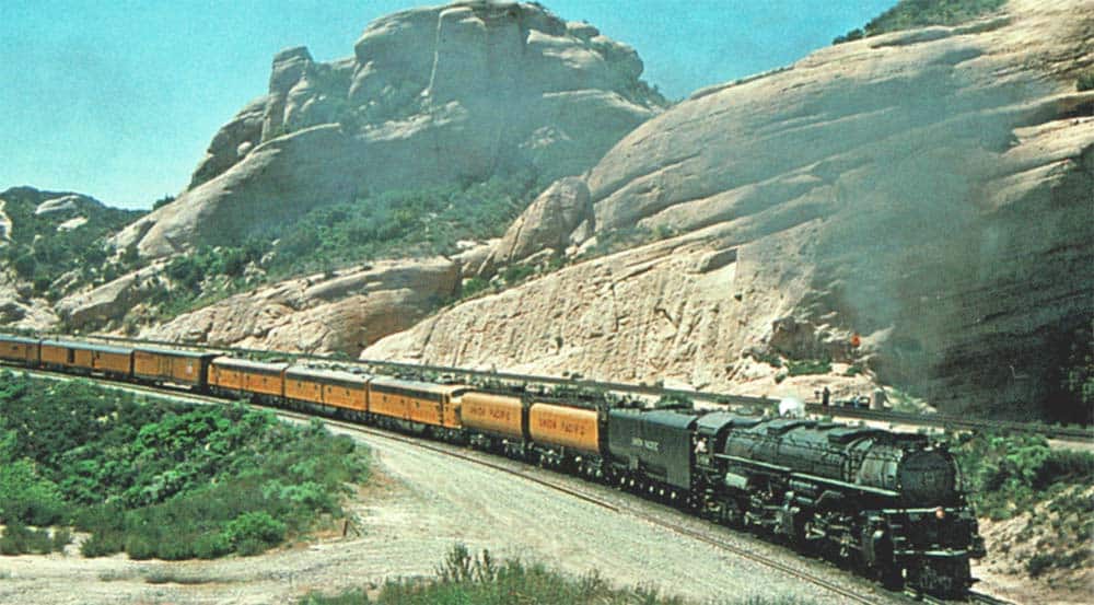 Union Pacific Challenger 3985 heading up an excursion train and heading up Cajon Pass!