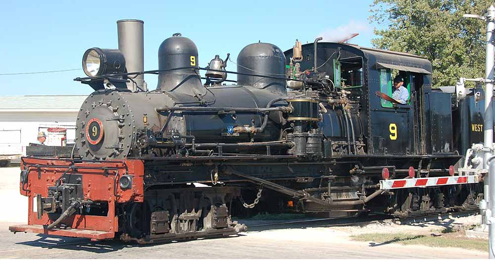 Westside Lumber #9 leading an excursion train along the Midwest Central Railroad.