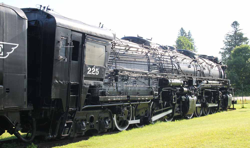 DMIR #225 is a 2-8-8-4 "Yellowstone" type steam locomotive seen here on static display in Minnesota.