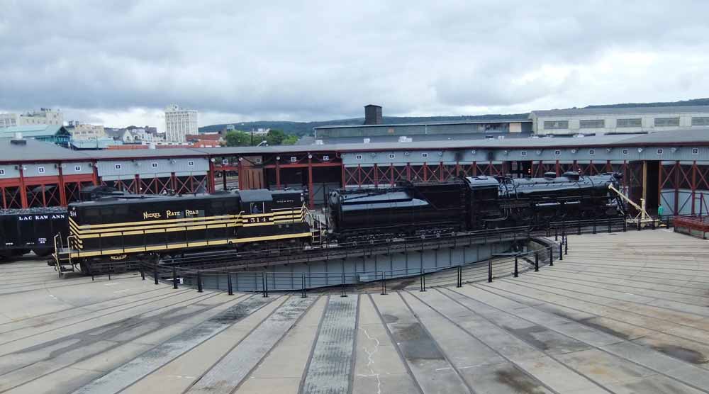 Grand Trunk Western #6039 on the turntable at the Steamtown Roundhouse.