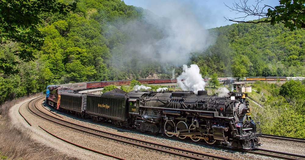 Nickel Plate Road #765 going around Horseshoe Curve.