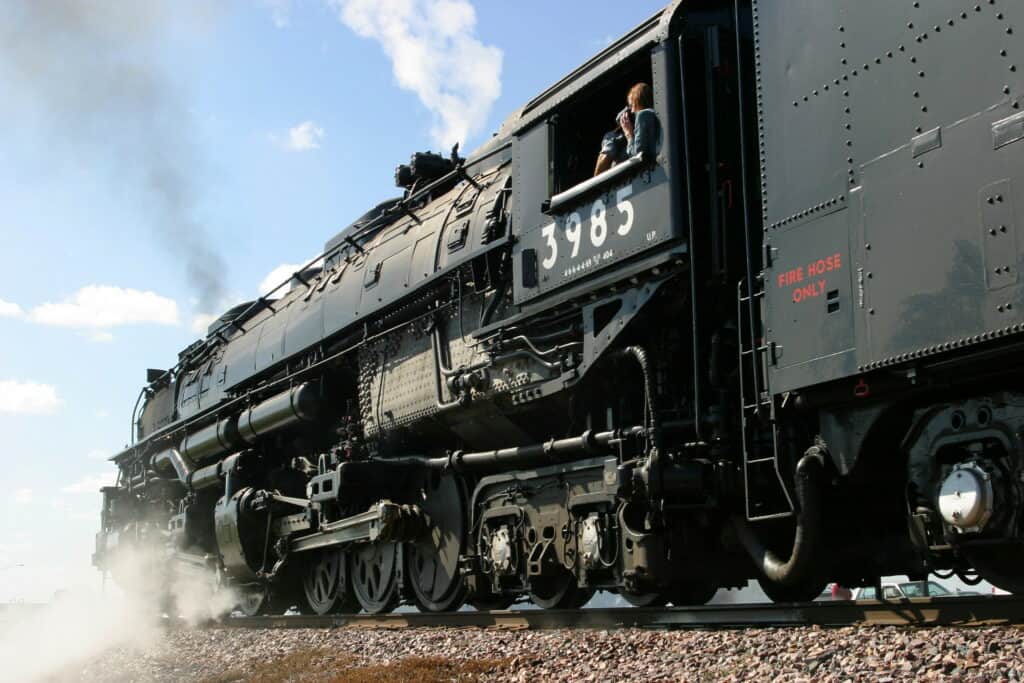 UP #3985, the only Challenger locomotive in excursion service, rumbles down the rails