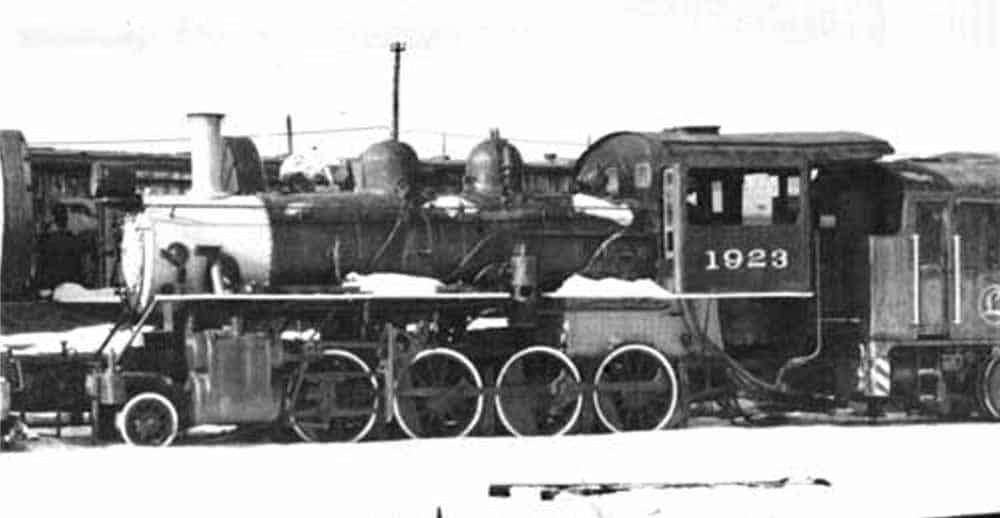 #1923 sits on static display after arriving at Steamtown.