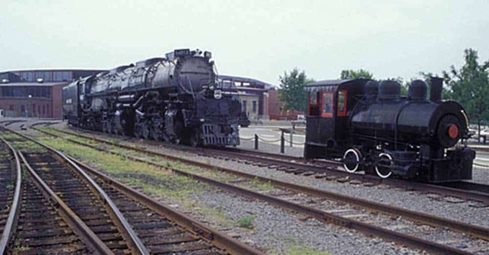 Bullard Company #2, one of the smallest locomotives at Steamtown, on display with Big Boy #4012, one of the largest on the Steamtown roster.