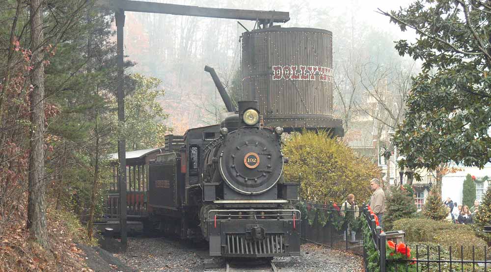 #192 parked at the Dollywood water tower between runs