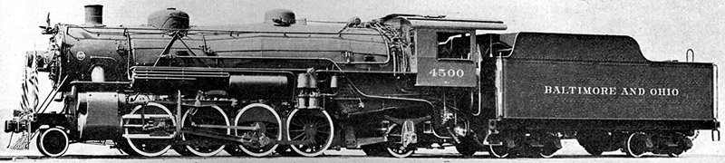 For reference and to compare with the Mikado type, 2-8-2 diagram, this is a photo of a Baltimore & Ohio Mikado type steam locomotive.