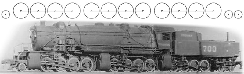 A huge locomotive, Virginian #700 had three sets of driving wheels. Two sets are under the massive boiler while one set is under the tender. Even though under the tender, it is powered.