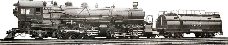 The only 2-6-6-2 Southern Pacific Cab Forward steam locomotives. These were not a success and within a decade all had be refitted with 4-wheel pilot trucks, making them a 4-6-6-2 configuration.