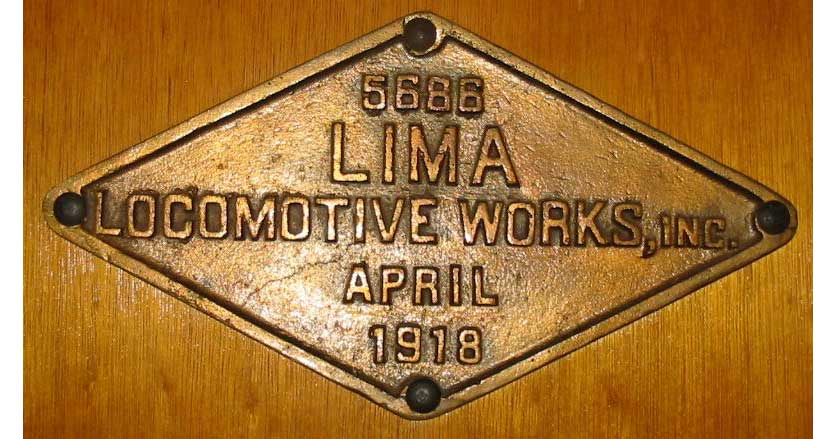 Builders Plate for Lima Locomotive Works #5686