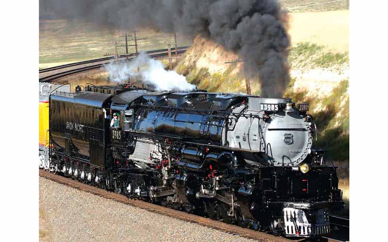 Union Pacific 3985 Challenger type steam locomotive on excursion in 2008.  The locomotive is part of the donation to the Railroading Heritage of Midwest America.